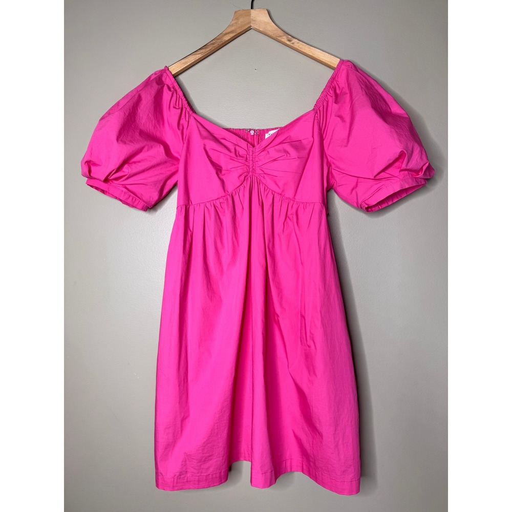 English Factory Pink Puff Sleeve Cotton Mini Dress Sweetheart Smocked Size M
